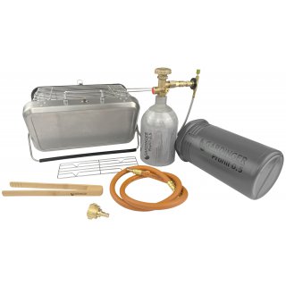 Set BBQ 42 BBQ for two kleinster Koffergasgrill + Profill Set Propanflasche 0,5kg von GARDINGER